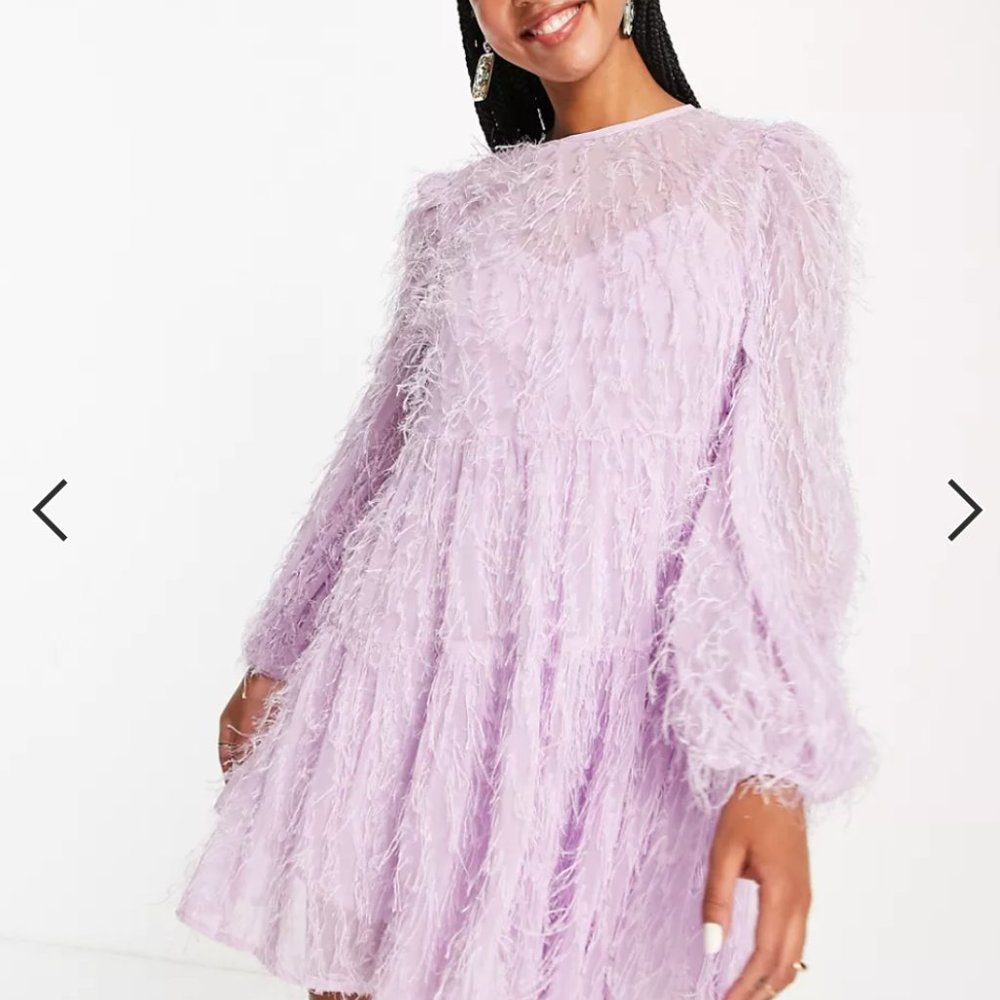 ASOS tiered mini dress in fluffy texture in lilac